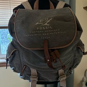 Fossil Charcoal Canvas Backpack with Brown Accents